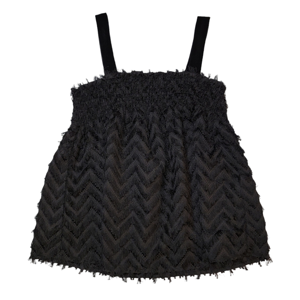 New THML Medium Black Fringe Zig Zag Pattern Boho Tank Top W/ Velour Str…